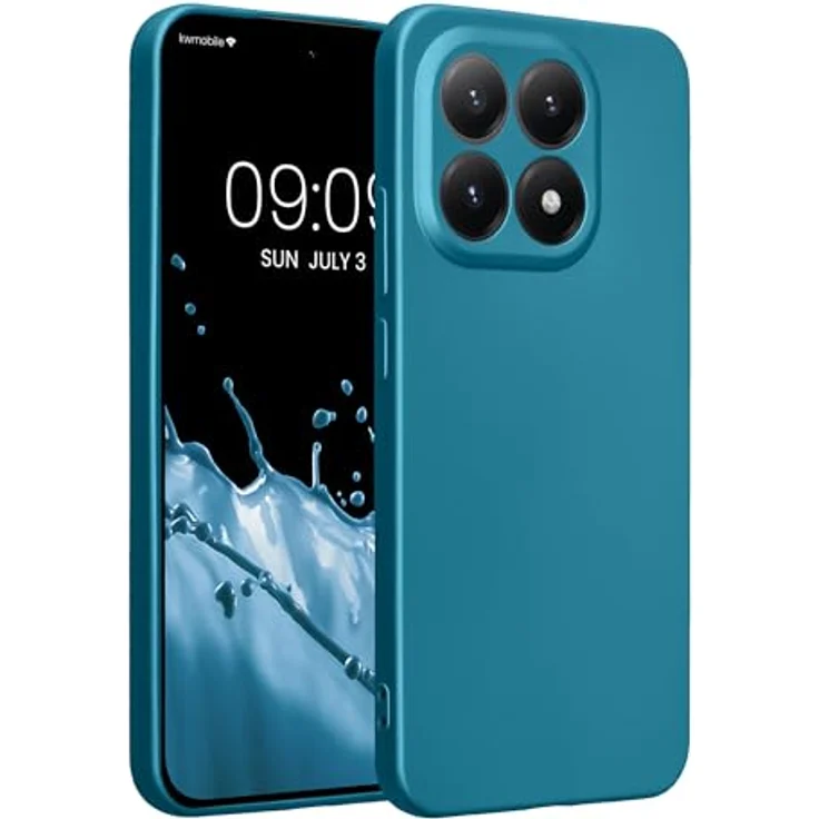 kwmobile Handyhülle kompatibel mit Xiaomi 15T, weiche Silikon Case in Metallic Karibikblau, reißfest und rutschfest – Bild 1