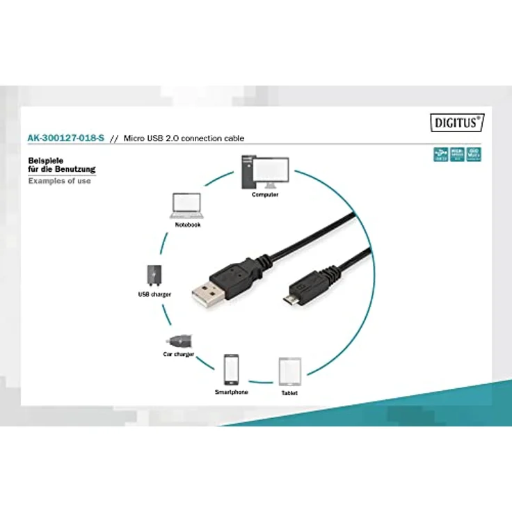 ASSMANN USB 2.0 Anschlusskabel, Typ A Steckder zu Micro B Stecker, 1.8m, Schwarz – Bild 5