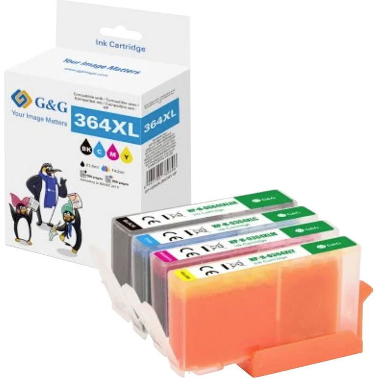 G&G Druckerpatrone Kompatibel GP-H364XLBKCMY-4P, XL-Patronen Set für HP 364XL, Schwarz, Cyan, Magenta, Gelb