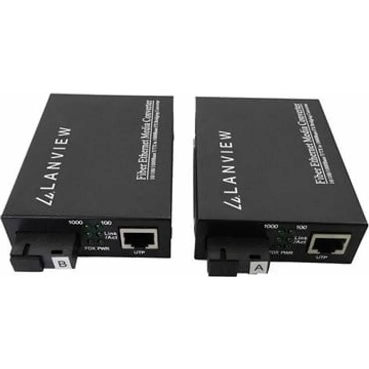 Lanview Transmitter und Receiver, Fibre Media Converter 1GbE mit 10/100/1000Base-T, SC Single-Mode & Multi-Mode, bis zu 20 km Reichweite