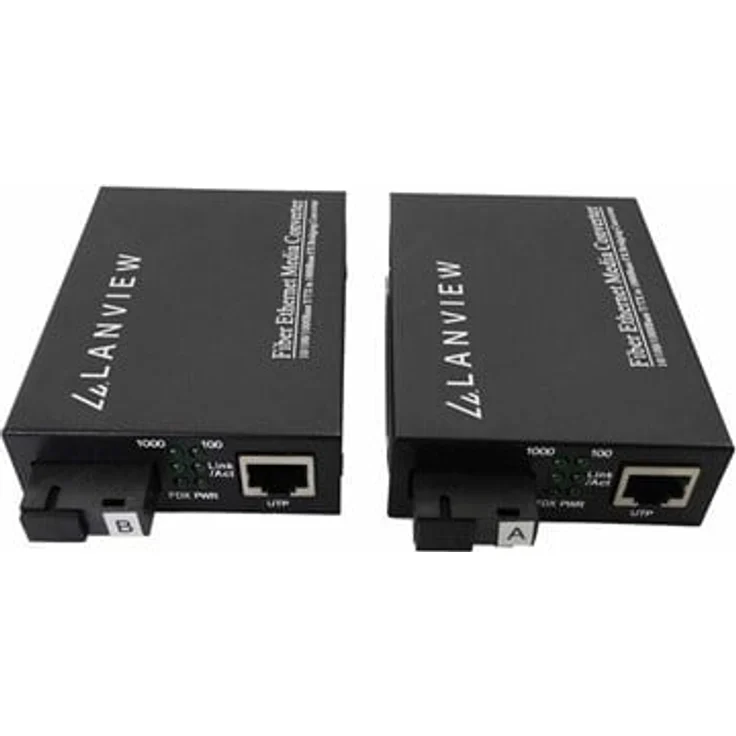 Lanview Transmitter und Receiver, Fibre Media Converter 1GbE mit 10/100/1000Base-T, SC Single-Mode & Multi-Mode, bis zu 20 km Reichweite