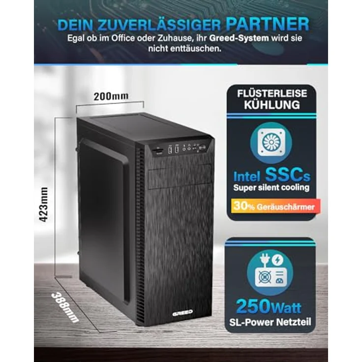 Greed Multimedia 7 - Schneller PC mit Intel Core i7, 16GB RAM, 240GB SSD + 1TB HDD, WLAN, Win11 Pro - Leiser Computer für Büro & Home Office, Silber – Bild 5