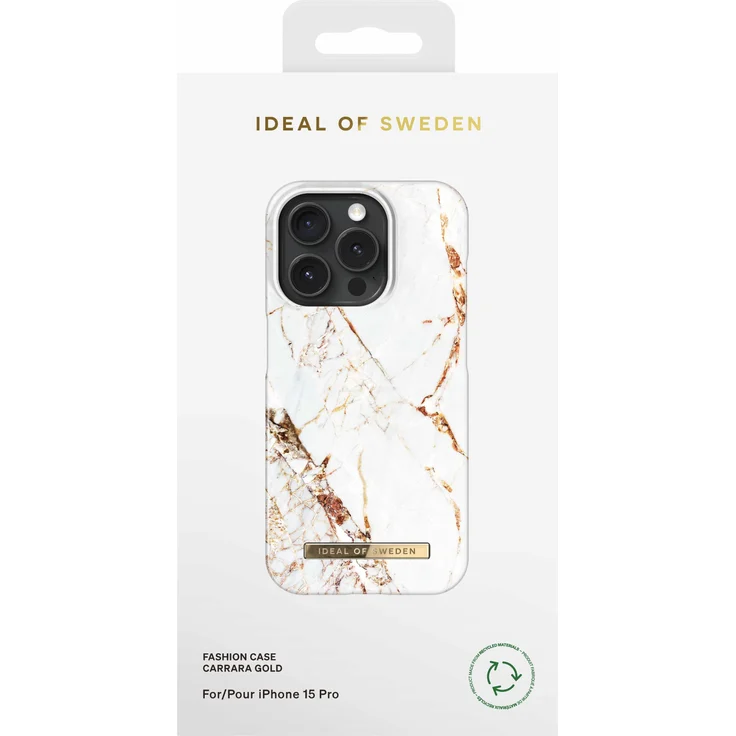 iDeal of Sweden Printed Case für Apple iPhone 15 Pro, Carrara Gold, weiß