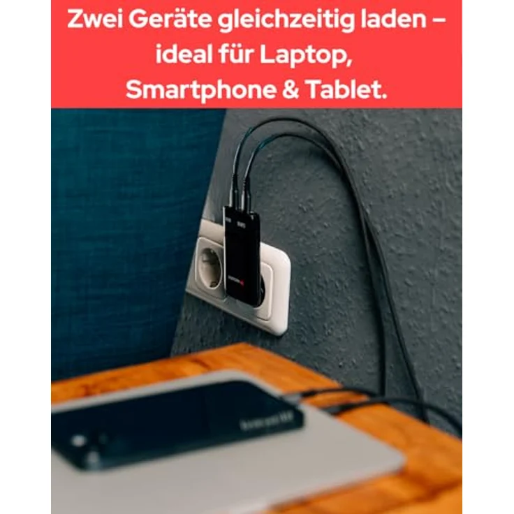 Verbatim GaN III Fold 'n' Go Charger 2 Port 65W USB-C, kompaktes USB Ladegerät, Schwarz – Bild 7
