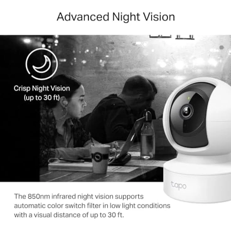 Tapo TP-Link C212 360° WLAN Überwachungskamera, Ethernet/Wi-Fi-Anschluss,2K Auflösung, Bewegungsverfolgung, Nachtsicht, Zwei-Wege-Audio, kompatibel mit Alexa und Google Assistant, für Babys/Haustiere – Bild 4