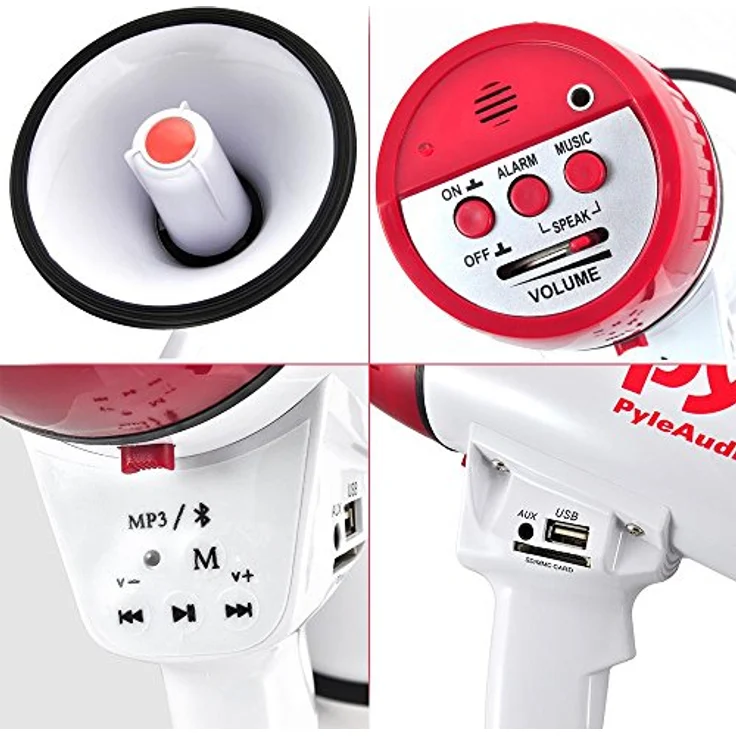 PYLE AUDIO INC Bluetooth Megaphone - PA Megaphone Speaker with Wired Microphone, Siren Alarm Mode, MP3/USB/SD Readers – Bild 3