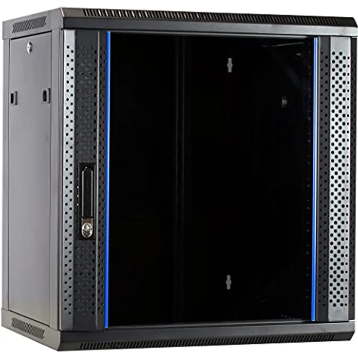 DSIT 12HE Netzwerkschrank (Serverschrank) 19 Zoll Wandmontage - mit Glastür (BxTxH) 600 x 450 x 634mm - Schwarz - Abschließbar - Traglast 60 kg - Robuste Konstruktion