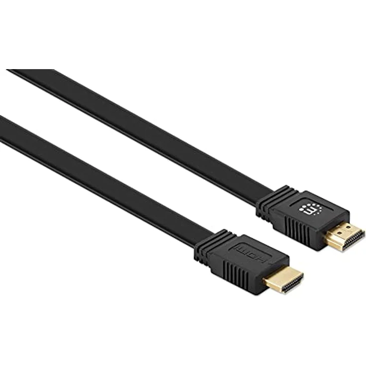 Manhattan HDMI Anschlusskabel HDMI-A Stecker, HDMI-A Stecker 10.00 m Schwarz 355643 doppelt geschirmt, flach, Flache Au – Bild 2