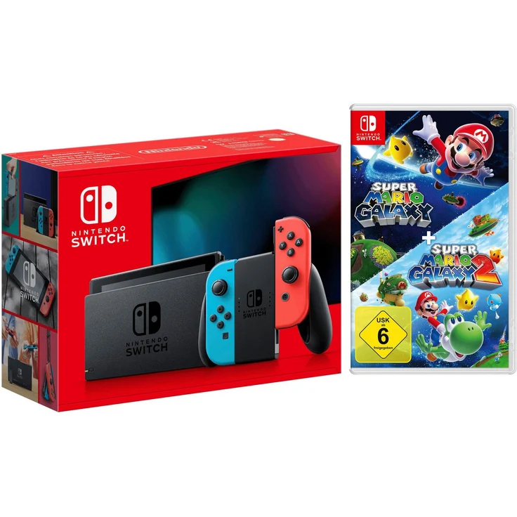 Nintendo Switch Switch + Super Mario Galaxy + Super Mario Galaxy 2, vielseitige Spielkonsole mit flexiblen Spielmodi und elterlicher Kontrolle