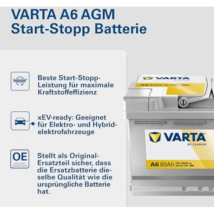 Varta A5 Silver Dynamic AGM 12V 95Ah 850A Autobatterie für Start-Stop Systeme, auslaufsicher – Bild 2