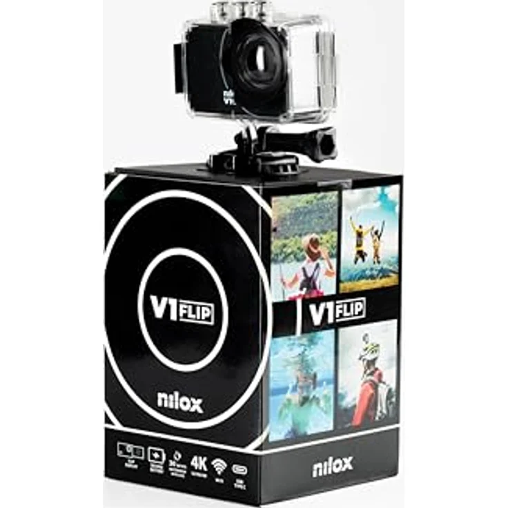 Nilox V1 Flip, Action Kamera 4K/60fps, Doppelbildschirm, WLAN, wasserdicht 30m, Akku 1050 mAh, SD-Karte 128 GB – Bild 5
