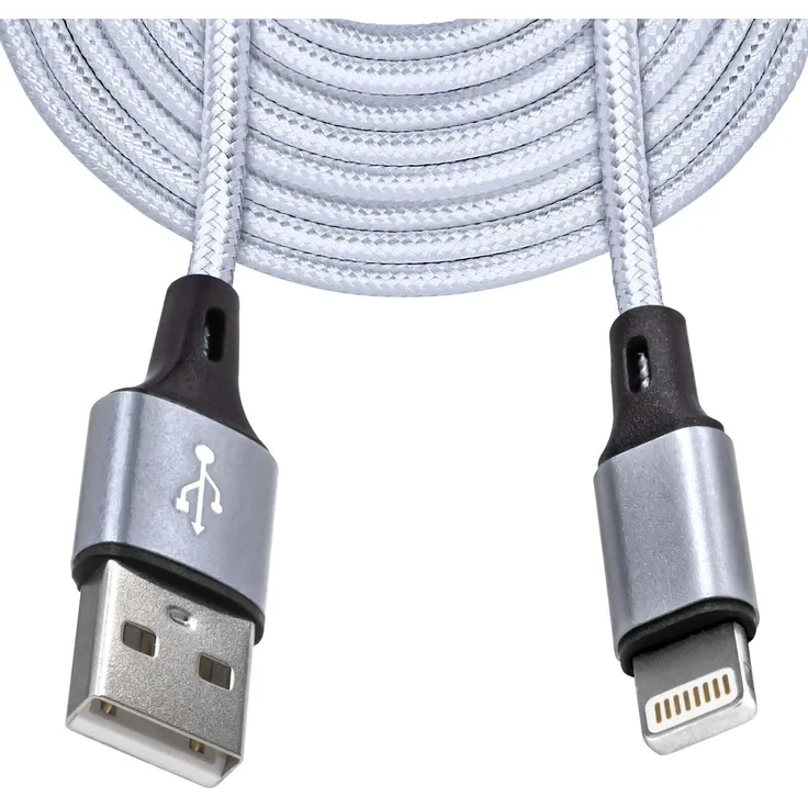 Mobilefox 3m Schnell Lade Daten Kabel, Nylon Stecker Silber, kompatibel mit iPhone, iPad, iPod und Micro-USB-Geräten
