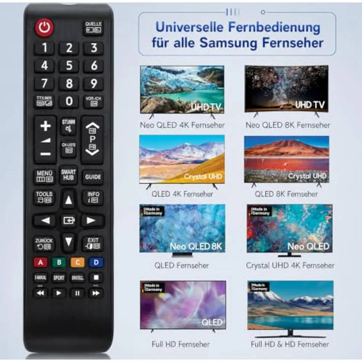 Mycotech BN59-01199G Fernbedienung für Samsung Smart TV mit Infrarot-Technologie, sofort einsatzbereit, ergonomisches Gehäuse – Bild 2