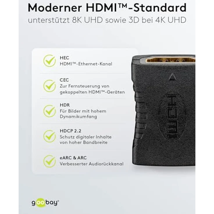 goobay 65743 HDMI Verbindung Adapter/Buchse auf Buchse 8k@60Hz / Kupplung mit HDMI 2.1 UHD 4k@120Hz für Laptop, Fernseher, Monitor, PC – Bild 6