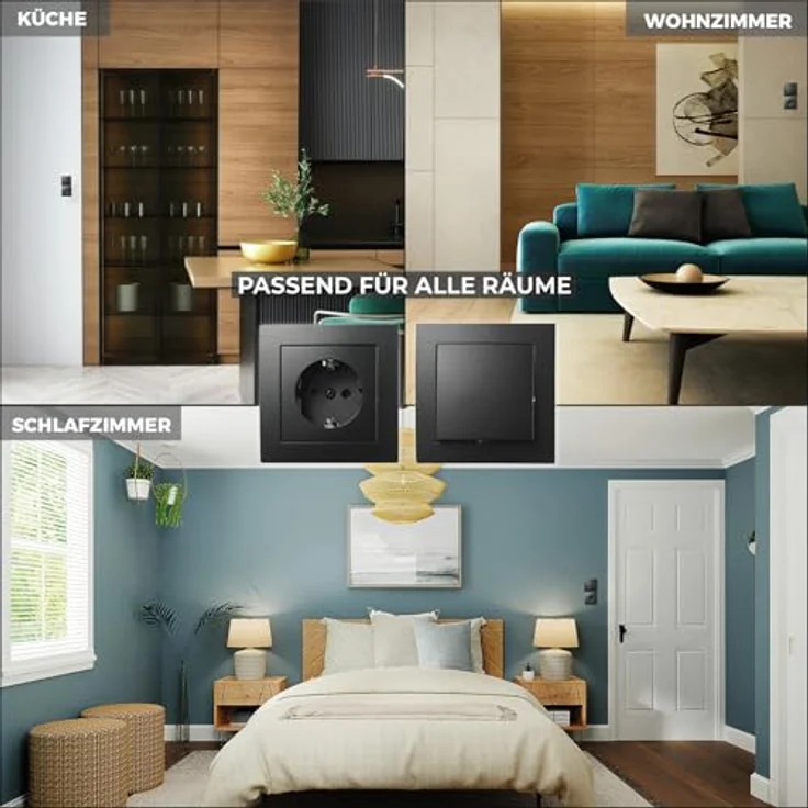 MC POWER FLAIR Wand Steckdosen und Schalter Set, 16-teilig, matt schwarz, modern und vielseitig für einfache Montage – Bild 5
