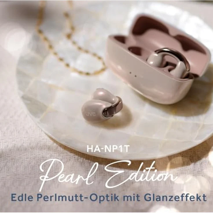 JVC Nearphones HA-NP1T-PN, Kabellose Ohrhörer im Earcuff-Design mit 24 Stunden Akkulaufzeit, Perlmutt-Opt in Rosé – Bild 3