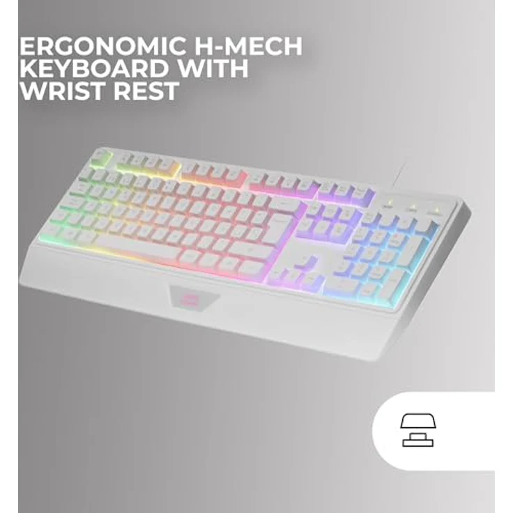 Mars Gaming MCP124, 3in1 Gaming Combo, Ergonomische H-Mech LED RGB Tastatur, RGB Maus 3200DPI HUANO Switches, Nanotextil-Mauspad 360x260mm, Multiplattform-Kompatibilität, Spanisches Layout, Weiß – Bild 2