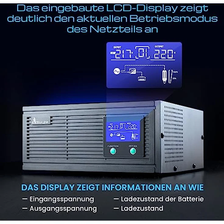 Notstromversorgung UPS EXTRALINK Piorun 3000VA/2100W Wechselrichter Reiner Sinus 24VDC USV Inverter LCD Integrierter Schutz CPU-Steuerung unterbrechungsfreie Spannungsversorgung USV Stromversorgung – Bild 4