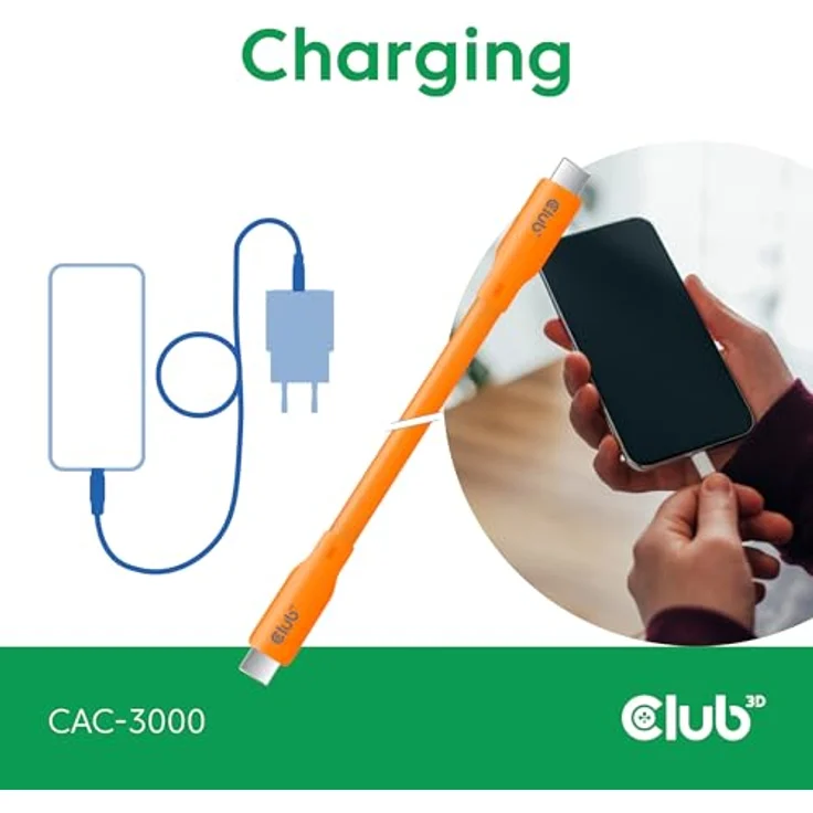 Club3D CAC-3000 USB4 Gen2x2 Type-C, Bi-Direktional, 4K60Hz, Datenübertragung 20Gbps, PD 240W (48V/5A), 2m, orange – Bild 5