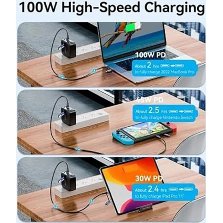 Vention CTLLF USB-C auf Micro-USB-Kabel, 1 m, 4-in-1 mit 100 W Schnellladung, schwarz – Bild 4