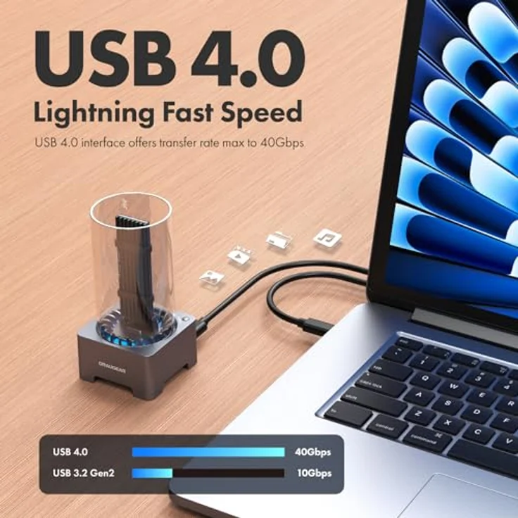 GRAUGEAR 40Gbps M.2 NVMe SSD Enclosure Dockingstation mit Kühllüfter, Thunderbolt 4/3 kompatibel, ASM2464PD Chip, [G-M2DK-U4-40G] – Bild 3