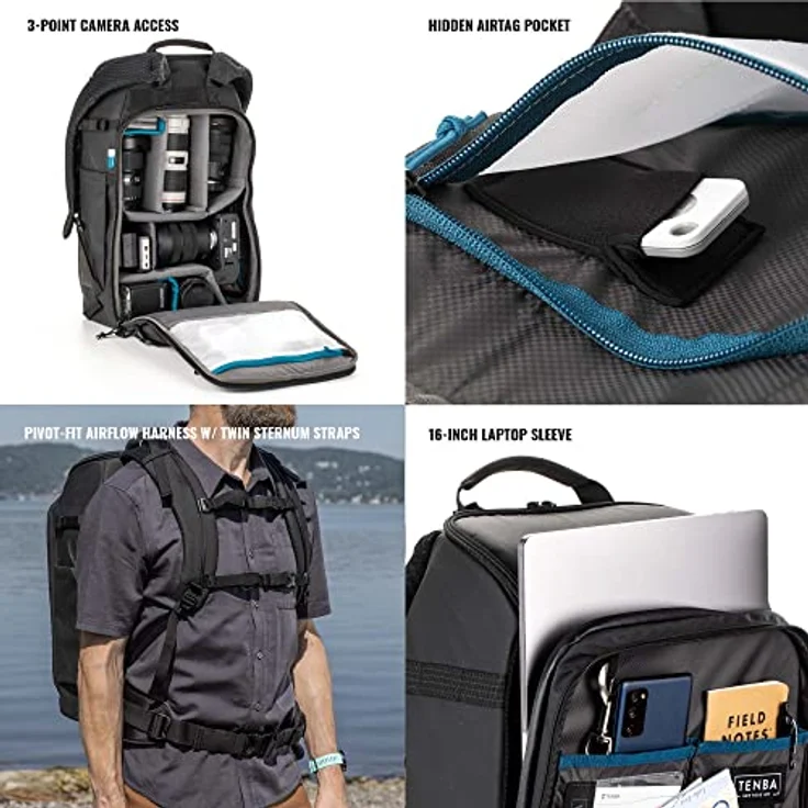 Tenba Axis V2, Fotorucksack 24l mit drei Zugängen, für 1-2 Kameras und Drohnen, Schwarz – Bild 5