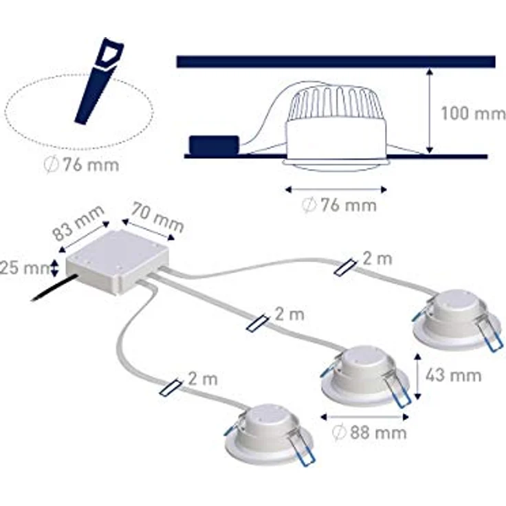 tint 3er-Set Smarte LED Spotlights – Steuerbar per Alexa oder Fernbedienung – Einbauleuchten mit weißem (1800-6500 K) und farbigem Licht RGB – Ø 76 mm Bohrloch, 100 mm Einbauhöhe – Bild 4