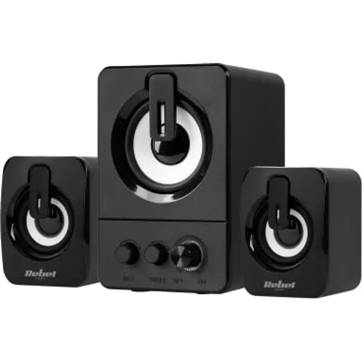 Rebel Comp CS-50 2.1 PC Lautsprecher-Set, USB, 11W, mit verstellbaren Lautstärke-, Bass- und Höhenreglern, Schwarz