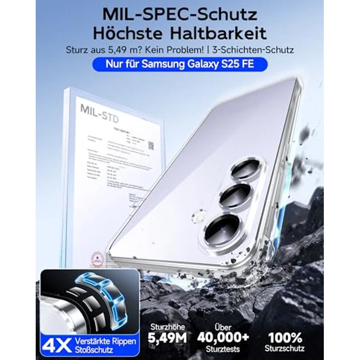 LeYi Hülle für Samsung Galaxy S25 FE, transparente TPU Silikon Schutzhülle mit 2 Schutzfolien und Kameraschutz, stoßfest und dünn – Bild 3