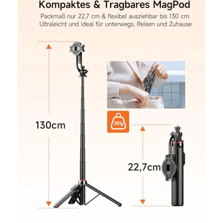 Rollei MagPod Easy Creator, All-in-One-Stativ mit magnetischer Halterung, Schwarz – Bild 3