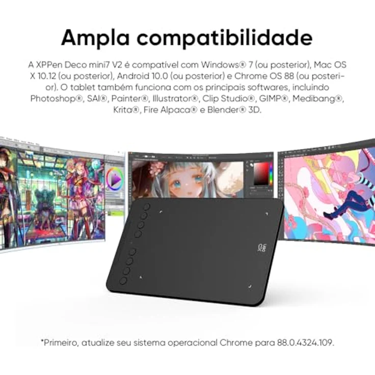 XP-Pen Deco mini7 V2, Grafiktablett mit 16.384 Druckempfindlichkeitsstufen, kabellosem Stift und 8 programmierbaren Tasten, Schwarz – Bild 8