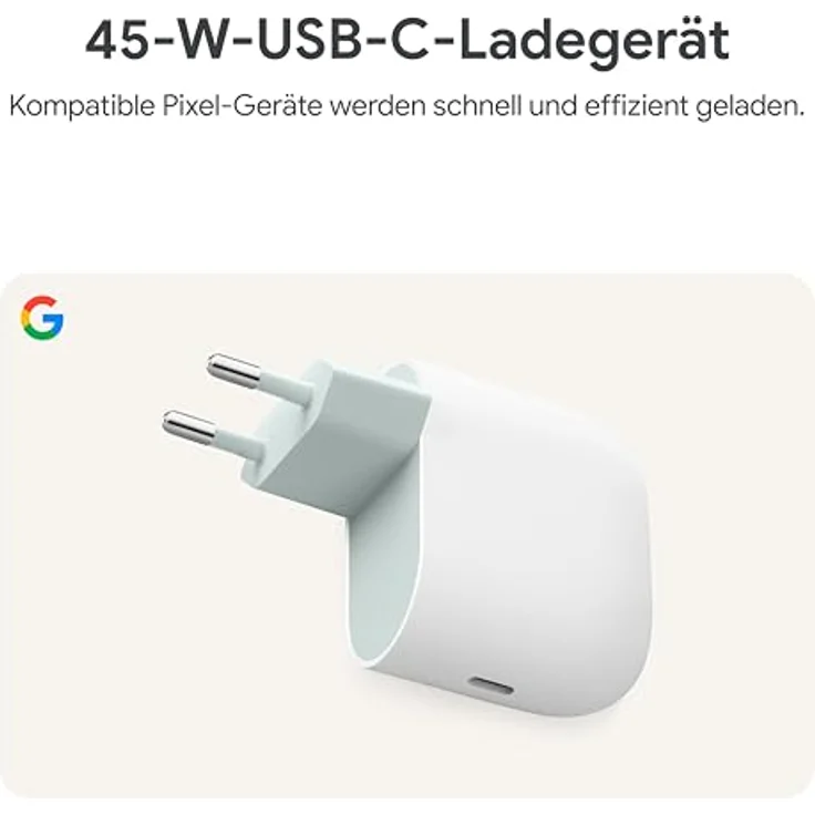 Google 45-W-USB-C-Power-Charger – Schnellladegerät für Pixel Smartphones – Kompatibel mit Google-Produkten und Anderen USB-C®-Geräten – Snow – Bild 4