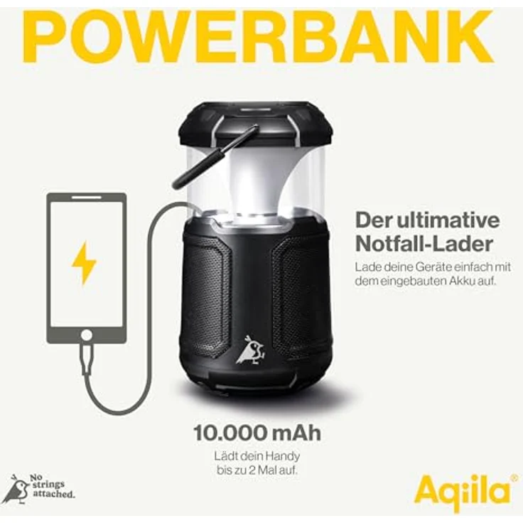 Aqiila Soundbird B10 Outdoor Laterne, Bluetooth-Lautsprecher und Powerbank, 2x10W, 360° RGB LED Lampe, 10000mAh Akku, IPX5 wasserdicht, Schwarz – Bild 5