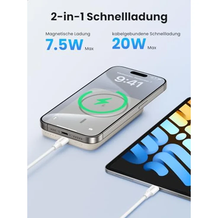 UGREEN Nexode Wireless Powerbank 10000mAh Magnetische Power Bank mit USB-C Schnellladefunktion, Kabellose externer Akku MagSafe kompatibel mit iPhone 15 Pro Max/Pro/15/14 Pro Max/Pro/13 Pro (Weiß) – Bild 5