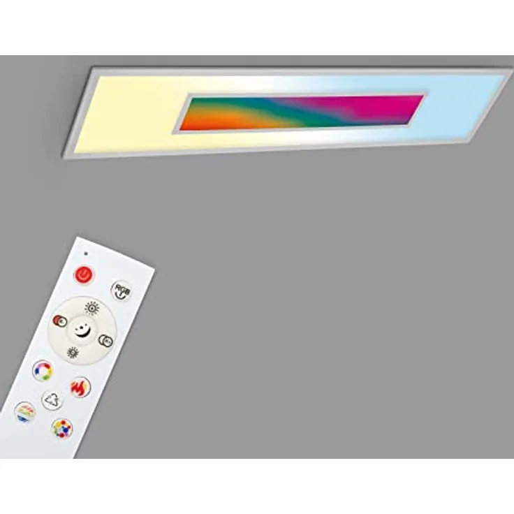 Telefunken LED Panel RGB Deckenleuchte, Regenbogeneffekt, Fernbedienung, Dimmbar, Silberfarbig, 1195x295x65mm