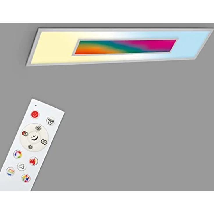 Telefunken LED Panel RGB Deckenleuchte, Regenbogeneffekt, Fernbedienung, Dimmbar, Silberfarbig, 1195x295x65mm – Bild 1