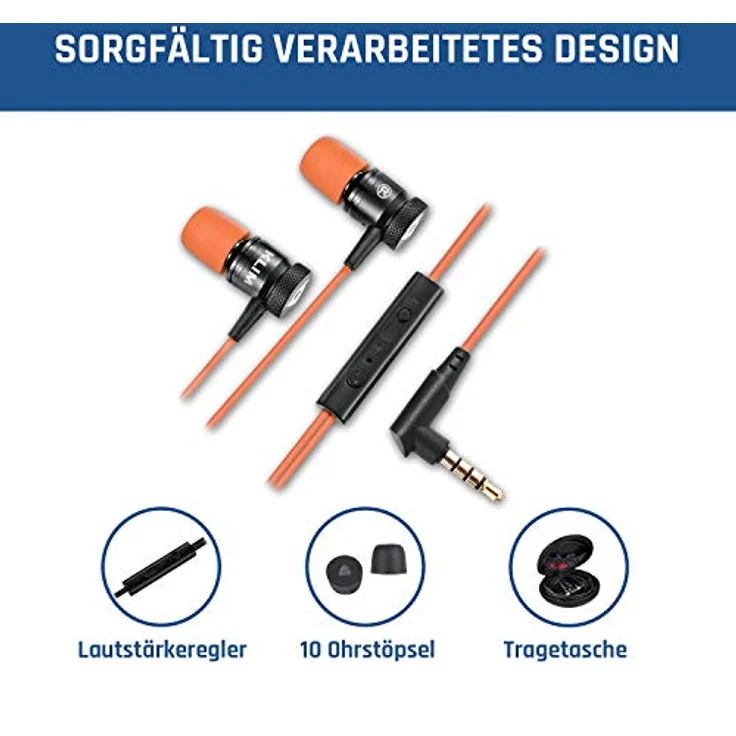 KLIM Fusion In-Ear Kopfhörer mit Mikrofon, Memory Foam, 3.5 mm Jack, langlebig und innovativ, orange – Bild 9