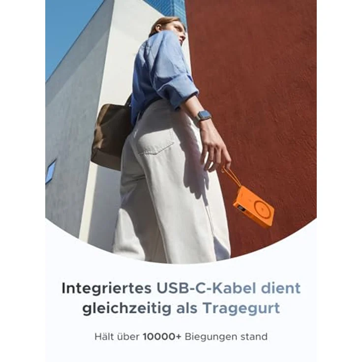 UGREEN MagFlow Magnetische Powerbank 10000mAh 25W, Qi2 Magsafe mit USB-C und integriertem Kabel, LED-Bildschirm, für iPhone 16-17 Serie, Orange – Bild 3