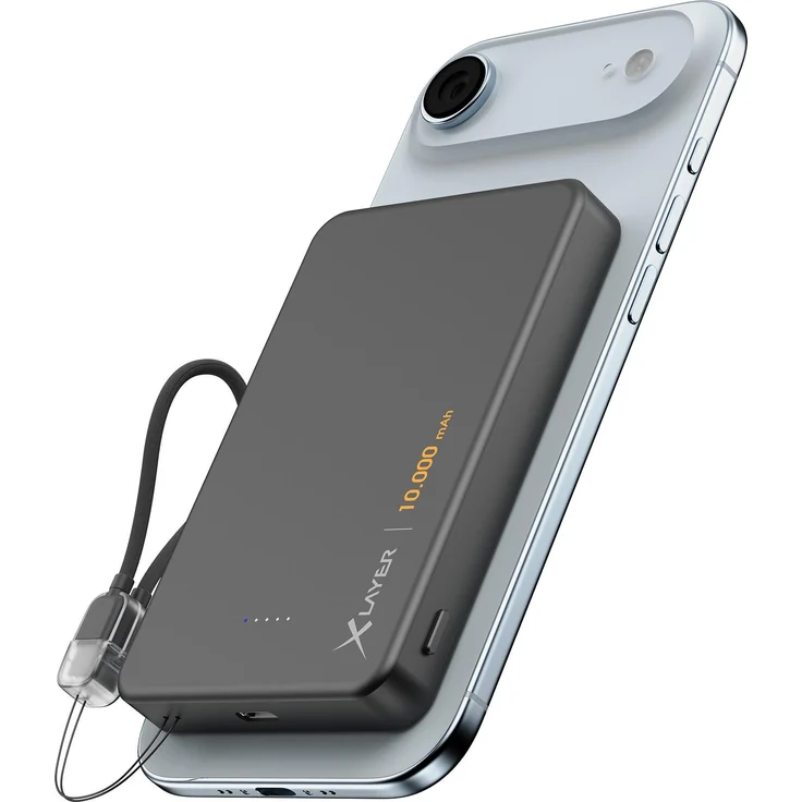 Xlayer MagFix Pro 10000 mAh Powerbank, Wireless mit MagSafe, Ultra Slim, PD 20W, Schwarz