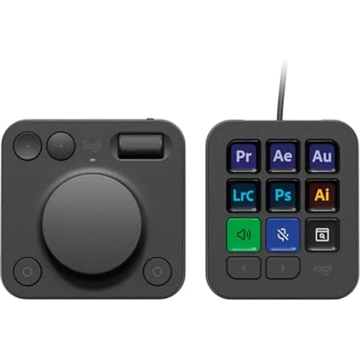 Logitech MX Creative Console, Programmierbares Tastenfeld mit 9 anpassbaren LCD-Tasten und Regler für Grafikdesign, Videobearbeitung, Fotografie - Graphit