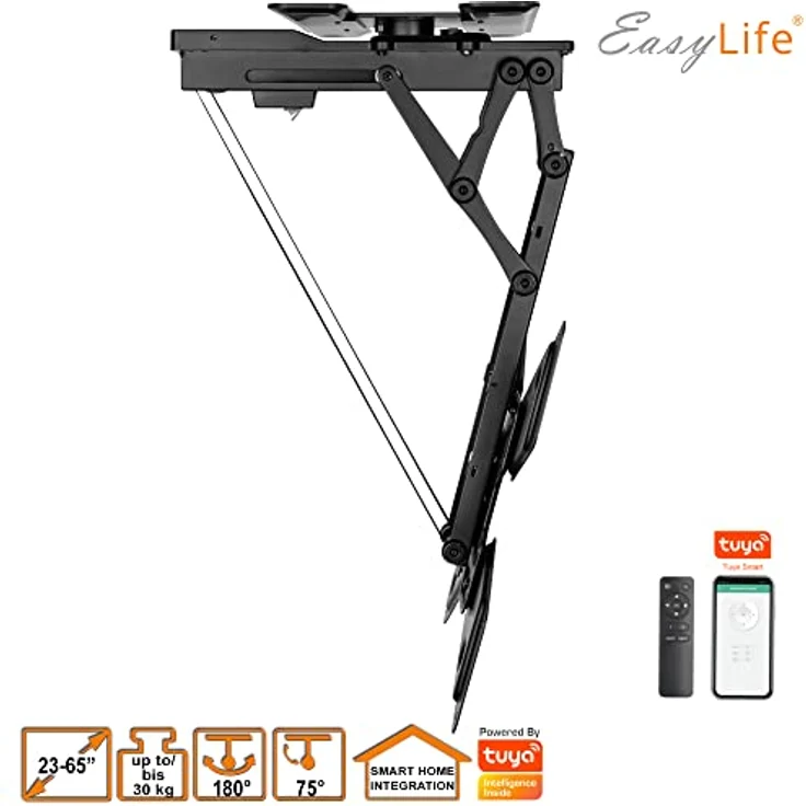 EasyLife - TV Deckenhalter elektrisch drehbar, für 23-65 Zoll Displays, VESA bis 400x400, schwarz, Smart Home Integration mit Fernbedienung und Memory-Funktion – Bild 7