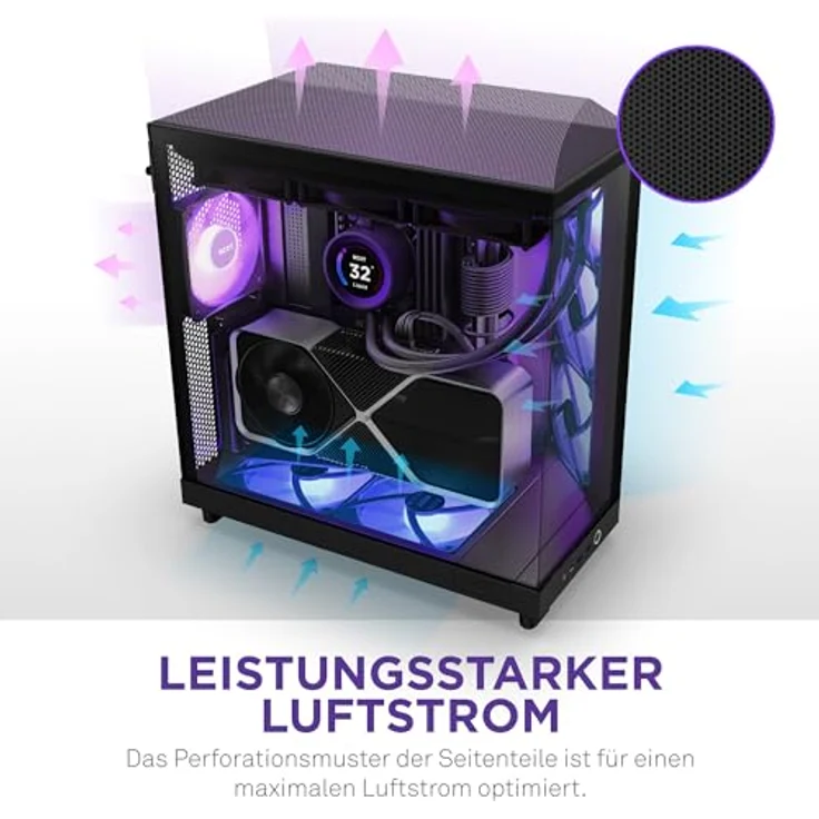 NZXT H6 Flow RGB | CC-H61FB-R1 |Kompaktes Mid-Tower Gehäuse mit zwei Kammern | Inklusive 3 x 120 mm-Lüfter RGB | Glaspaneele mit Panoramablick | Hochleistungs-Airflow-Panels | Kabelmanagement Schwarz – Bild 5