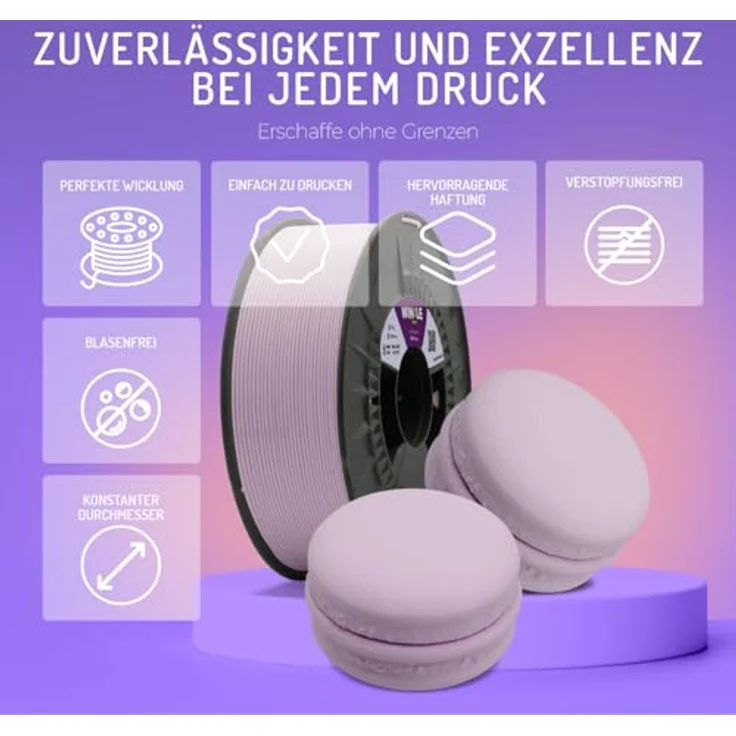 WINKLE PLA HD Pastell Filament 1.75mm Flieder, 300g Spule, kompatibel mit FDM Druckern, Maßgenauigkeit +/- 0.05mm – Bild 4