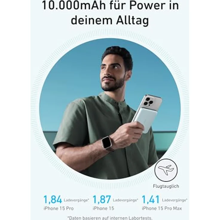 Anker MagGo Powerbank, Ultra-schlankes 10.000mAh magnetisches Akkupack, Qi2-zertifiziert, nur für iPhone 15/14/13/12, grau – Bild 5