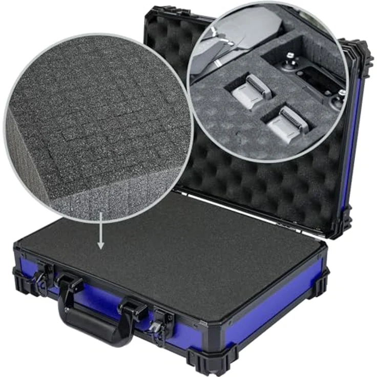 HMF 15502-05 Transportkoffer, Universalkoffer mit Rasterschaumstoff, 39 x 29 x 12 cm, blau, ergonomischer Tragegriff, verstärkter Aluminiumrahmen – Bild 2