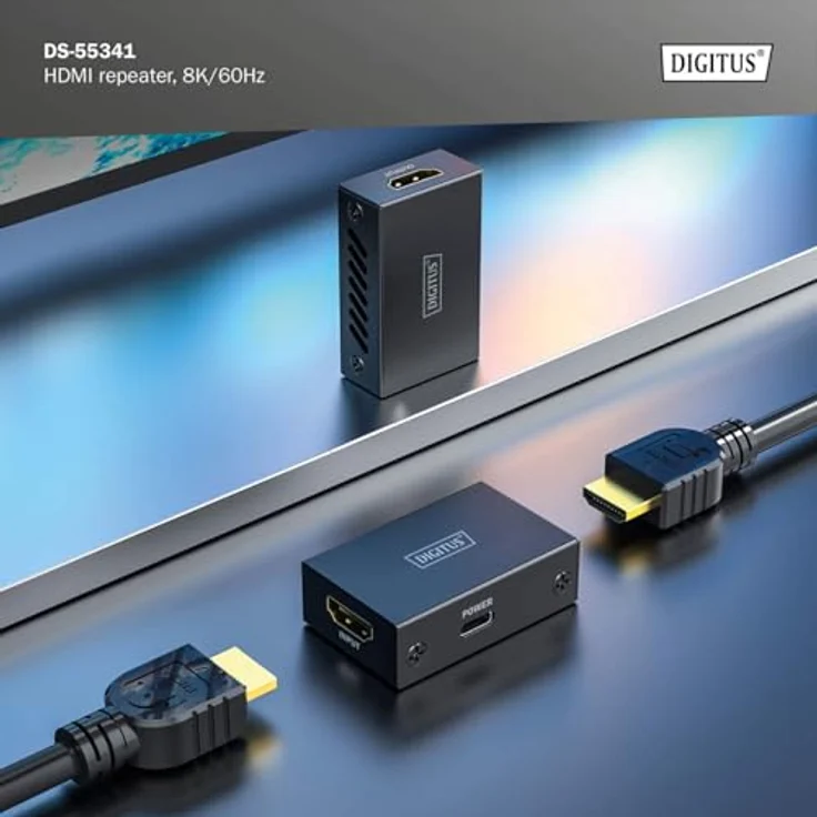 DIGITUS DS-55341 HDMI Repeater – UHD 8K/60 Hz (HDTV: 7680 × 4320p) Max. 10 m – UHD 4K/60 Hz Max. 13 m – Signalverstärker, HDMI 2.1, HDCP 2.3, Deep Color, DTS, Dolby Digital, LPCM – Power: USB-C, Ultra-Slim Design – Bild 4