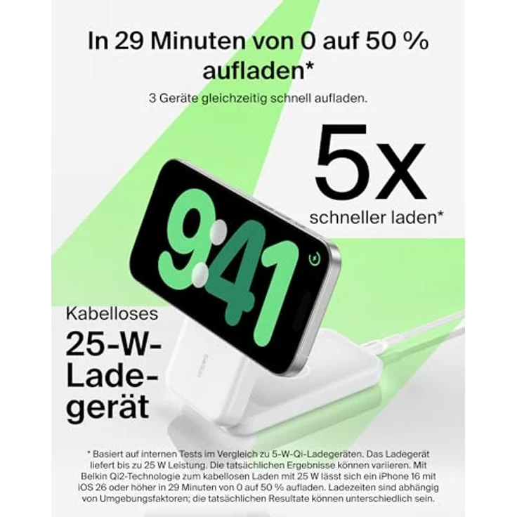 Belkin UltraCharge 3 in 1 Ladestation für Apple Watch und iPhone, Qi2, 25W, MagSafe-kompatibles Ladegerät, inklusive 45-W-Netzteil, weiß – Bild 2