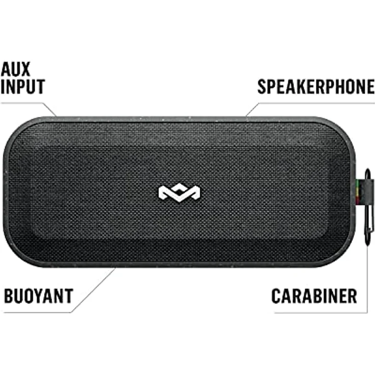 House of Marley No Bounds XL Bluetooth Lautsprecher, wasserdicht, staubdicht & sturzsicher IP67, schwimmfähig, 16 Stunden Akku, Karabiner, Schnellladung, sehr robust, Dual-Pairing, Mikrofon, black – Bild 3