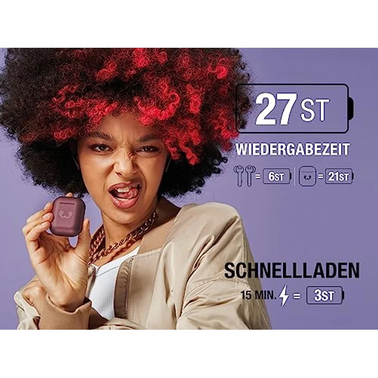 Fresh 'n Rebel Twins 3+ Tip, kabellose In-Ear-Bluetooth-Kopfhörer, kristallklare Musik und Telefonate, In-Ear-Erkennung, Mulitpoint-Bluetooth, 27 Stunden Spielzeit, spritzwasserfest (Deep Mauve) – Bild 2