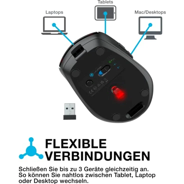 JLab Go Charge Maus kabellos, Bluetooth/Funkmaus wiederaufladbar - Tri Mode 5,0/5,0+2,4Ghz, Wireless Silent Mouse, kleine Maus (Schwarz) – Bild 2